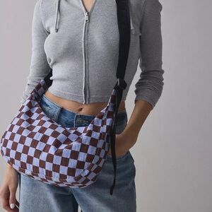 Urban Outfitters Exclusive Brown and Blue Checkered Medium Crescent Baggu